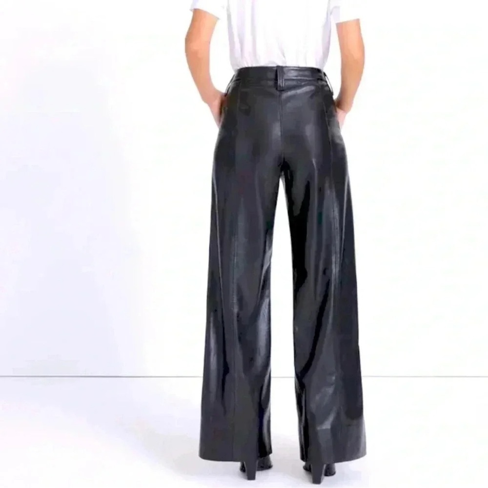 7 For All Mankind Faux Leather Pants Black Wide Leg Trousers pockets siz medium - Picture 3 of 10